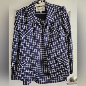 Oscar de La Renta Womens 2-pc Linen Suit Navy Blue Skirt and matching jacket